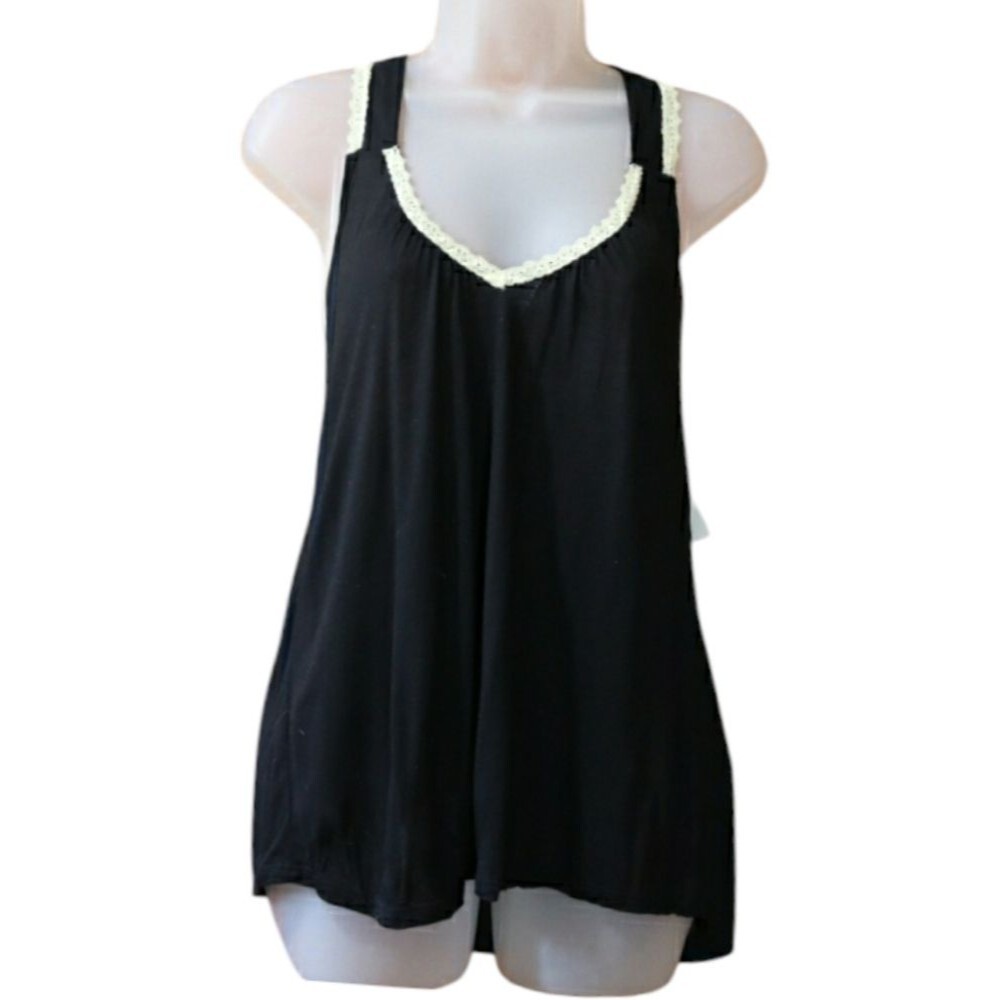 AKIRA Black and Cream Racerback Tank Top Y2K LG